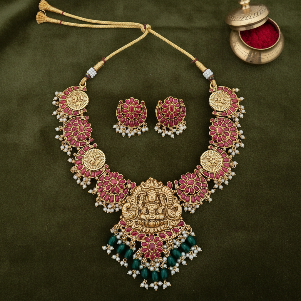 RUBY DEEKSHA TEMPLE JEWELLERY SET