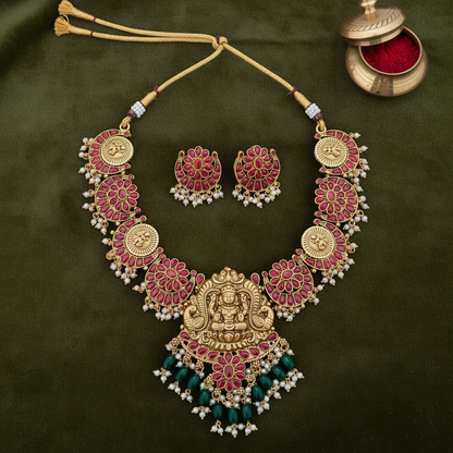 RUBY DEEKSHA TEMPLE JEWELLERY SET