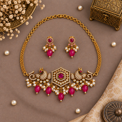 PINK PRIYALA VICTORIAN JEWELLERY SET
