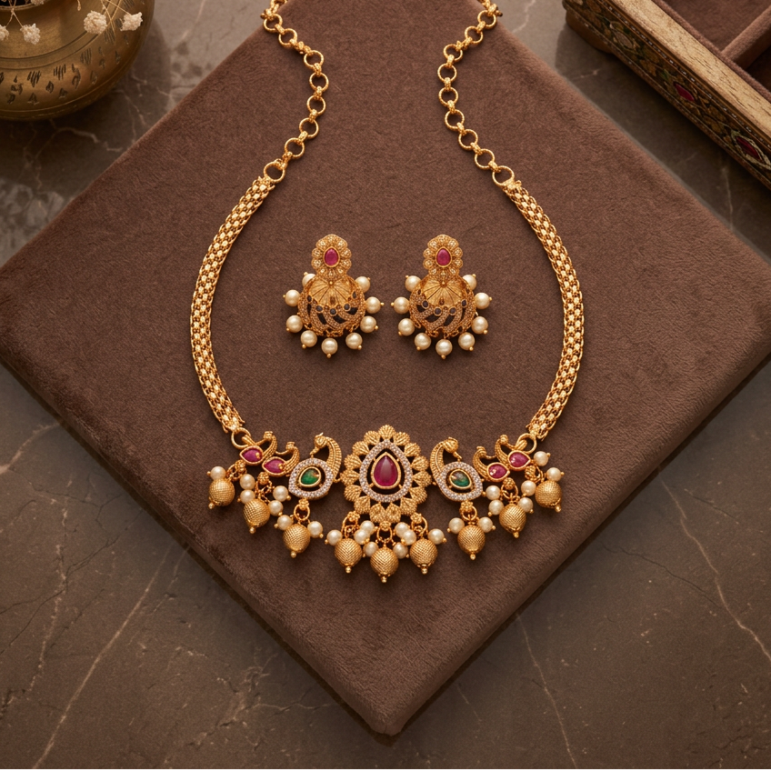 MULTICOLOR NEENA TEMPLE JEWELLERY SET