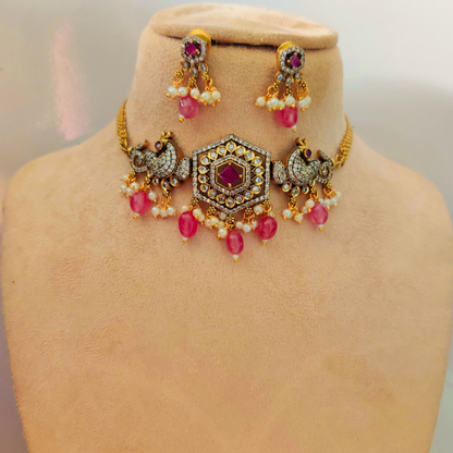PINK PRIYALA VICTORIAN JEWELLERY SET
