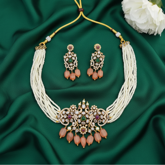 PEACH ESHANA PEARL JEWELLERY SET