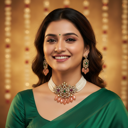 PEACH ESHANA PEARL JEWELLERY SET