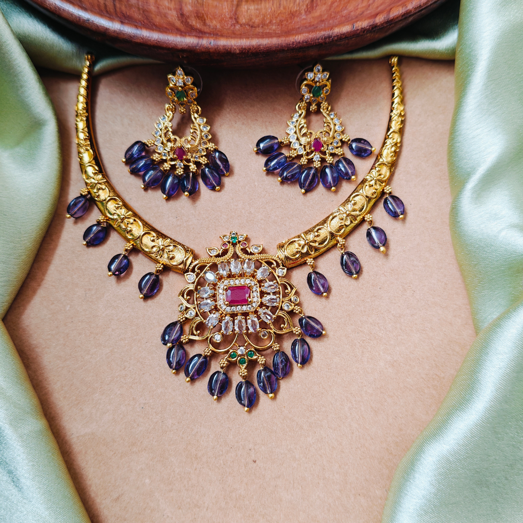 PURPLE KRIYAN TEMPLE JEWELLERY SET