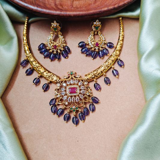 PURPLE KRIYAN TEMPLE JEWELLERY SET