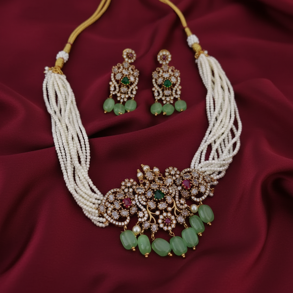 MINT ESHANA  PEARL JEWELLERY SET