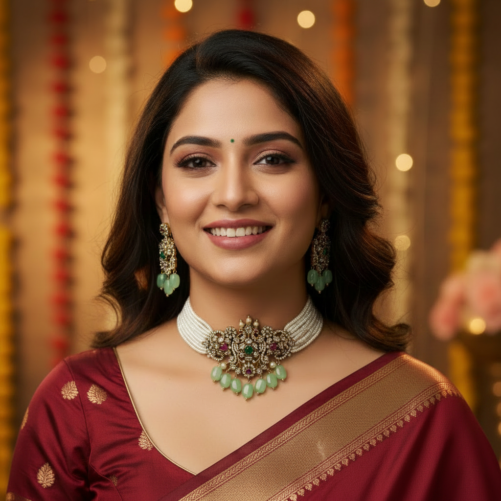 MINT ESHANA  PEARL JEWELLERY SET