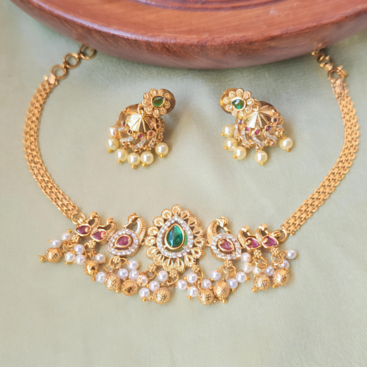 MULTICOLOR NEENA TEMPLE JEWELLERY SET