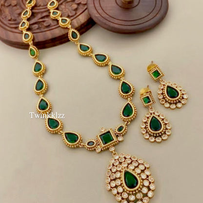 PREMIUM EMERALD JYOTHIKA LONG JEWELLERY SET