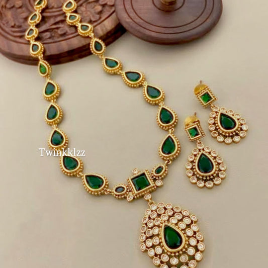 PREMIUM EMERALD JYOTHIKA LONG JEWELLERY SET