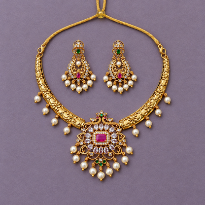 WHITE KRIYAN TEMPLE JEWELLERY SET