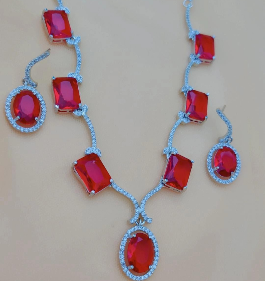 RUBY MIRA AMERICAN DIAMOND JEWELLERY SET