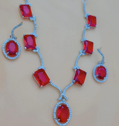 RUBY MIRA AMERICAN DIAMOND JEWELLERY SET