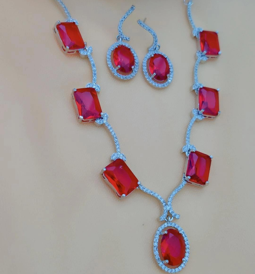 RUBY MIRA AMERICAN DIAMOND JEWELLERY SET