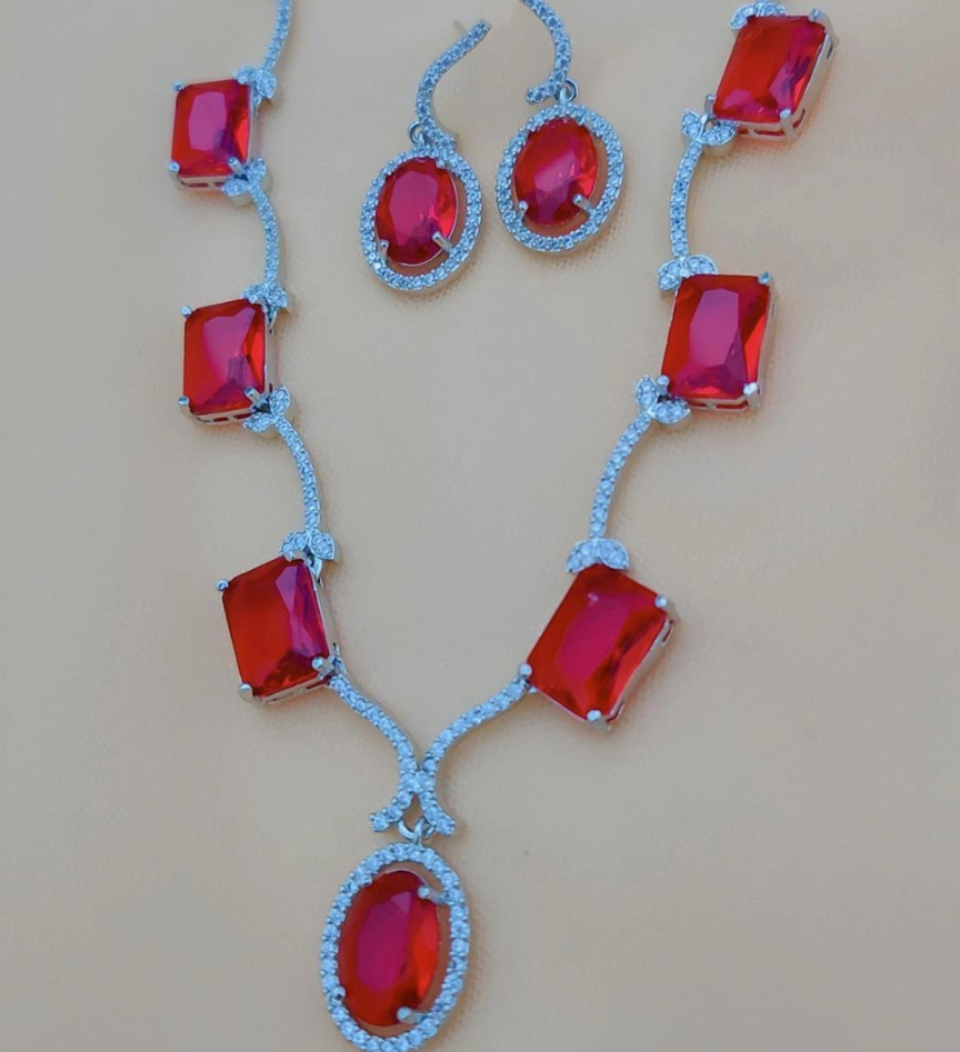 RUBY MIRA AMERICAN DIAMOND JEWELLERY SET