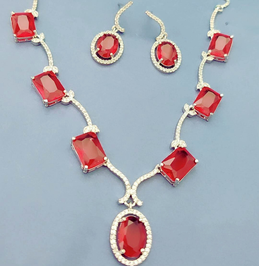 RUBY MIRA AMERICAN DIAMOND JEWELLERY SET