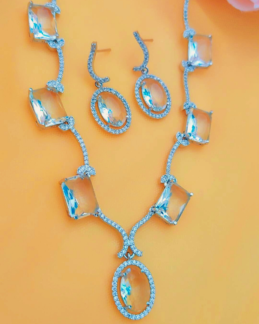 WHITE MIRA AMERICAN DIAMOND JEWELLERY SET