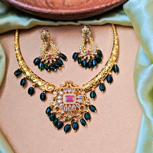 EMERALD KRIYAN TEMPLE JEWELLERY SET