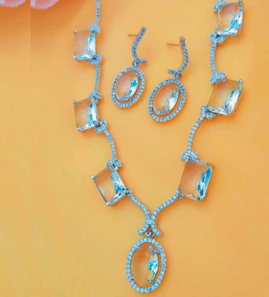 WHITE MIRA AMERICAN DIAMOND JEWELLERY SET
