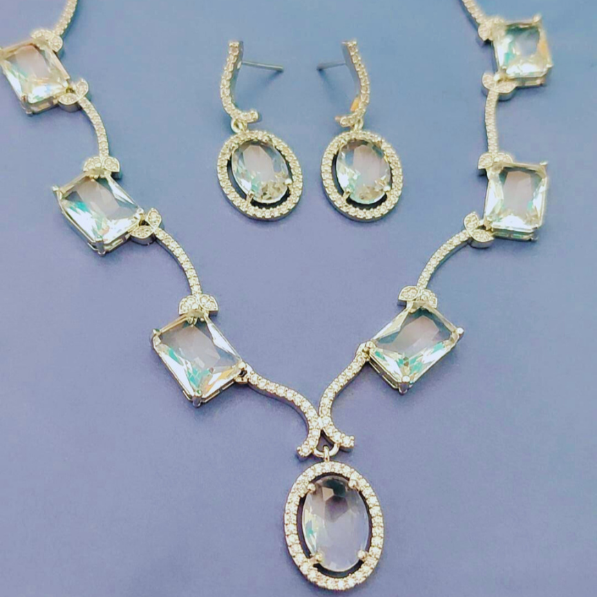 WHITE MIRA AMERICAN DIAMOND JEWELLERY SET