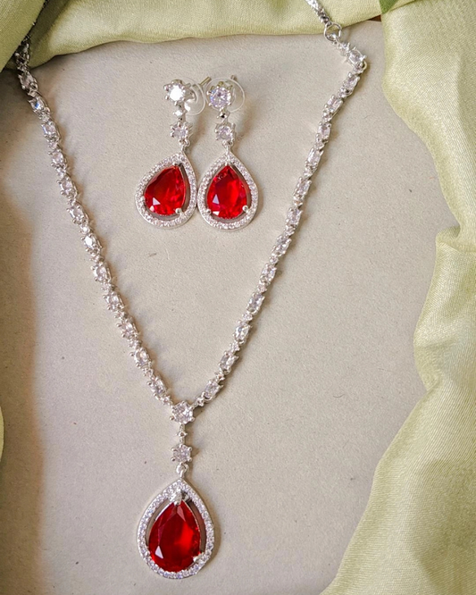 RUBY AMUKRA AMERICAN DIAMOND JEWELLERY SET