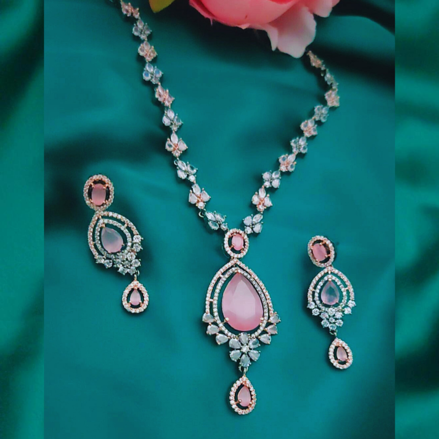 PINK ARDEN AMERICAN DIAMOND JEWELLERY SET