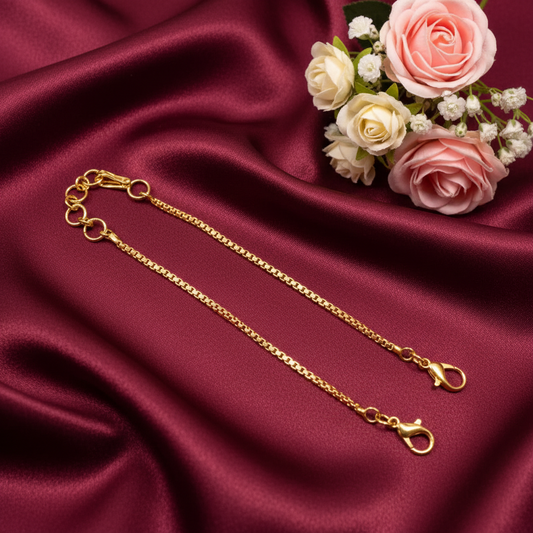18K GOLD POLISH BOX TYPE NECKLACE BACK CHAIN - WITH FISH HOOK