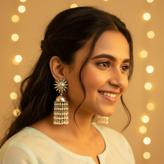 NINARIKA SILVER PLATED JHUMKI EARRINGS