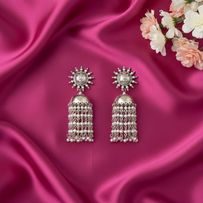 NINARIKA SILVER PLATED JHUMKI EARRINGS