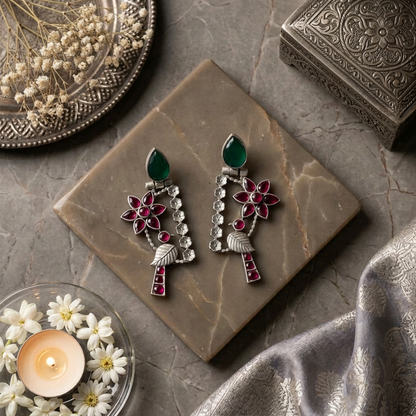 RUBY BIRD SILVER PLATED EARRINGS