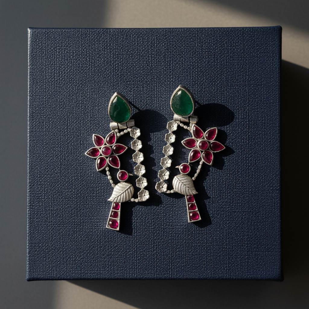 RUBY BIRD SILVER PLATED EARRINGS