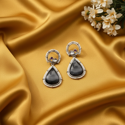 BLACK ANALA SILVER PLATED EARRINGS