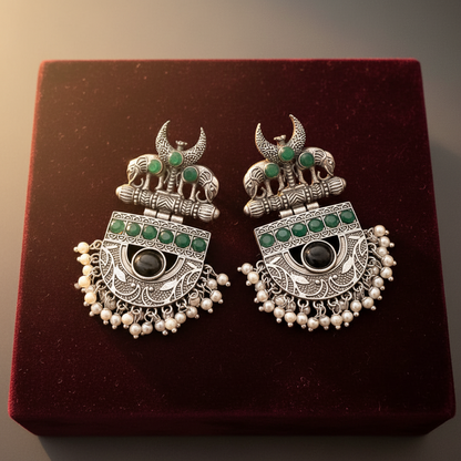 BLACK DRISANA SILVER PLATED EARRINGS