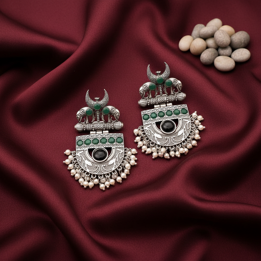 BLACK DRISANA SILVER PLATED EARRINGS