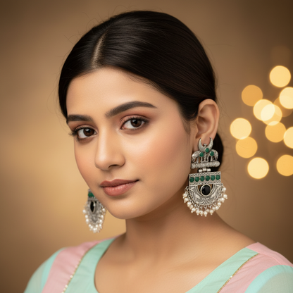 BLACK DRISANA SILVER PLATED EARRINGS