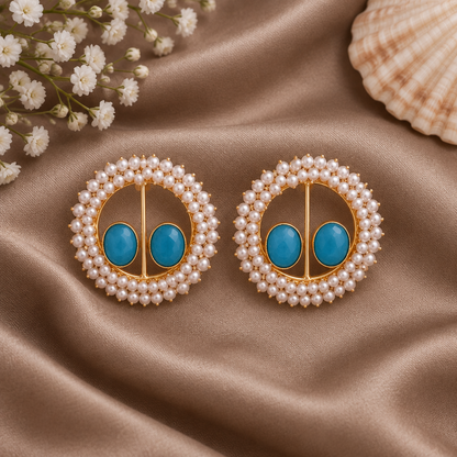 AQUA PEARL STUD EARRINGS