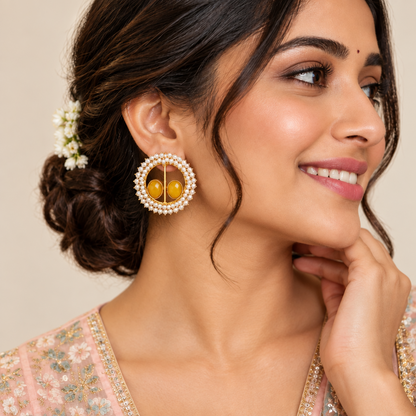 YELLOW PEARL STUD EARRINGS