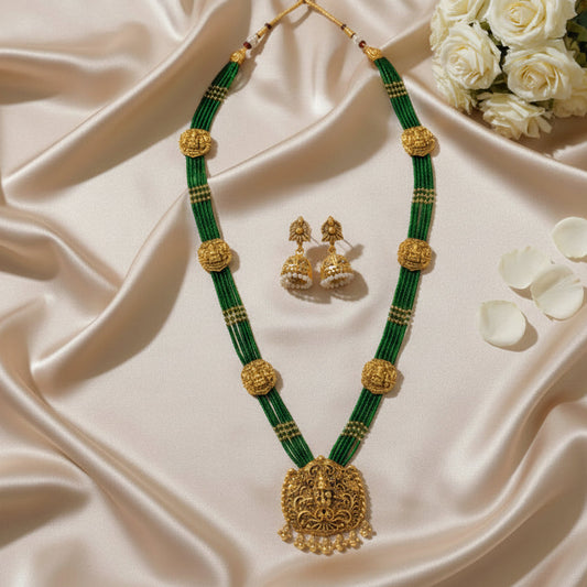 PREMIUM EMERALD RAJKUMARI TEMPLE LONG JEWELLERY SET
