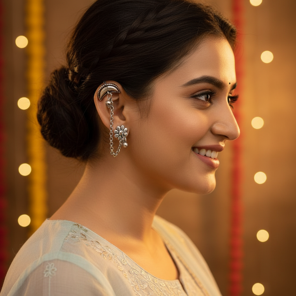 ORIGINAL SILVER CHANDRAMA EARCUFF  EARRINGS