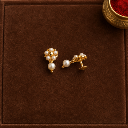 GOLDEN DAMINI PEARL STUD EARRINGS