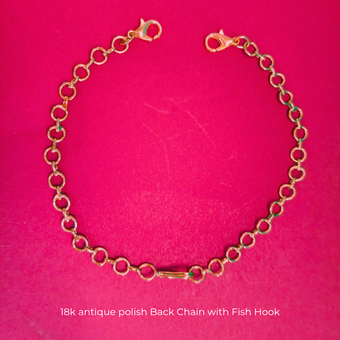 18K ANTIQUE GOLD POLISH NECKLACE BACK CHAIN - WITH FISH HOOK