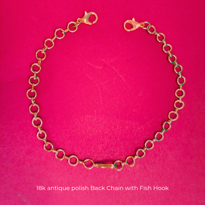 18K ANTIQUE GOLD POLISH NECKLACE BACK CHAIN - WITH FISH HOOK