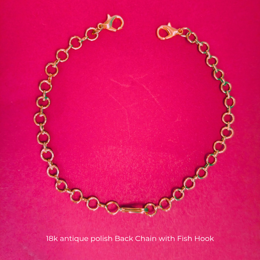18K ANTIQUE GOLD POLISH NECKLACE BACK CHAIN - WITH FISH HOOK