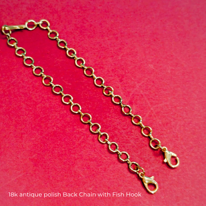 18K ANTIQUE GOLD POLISH NECKLACE BACK CHAIN - WITH FISH HOOK