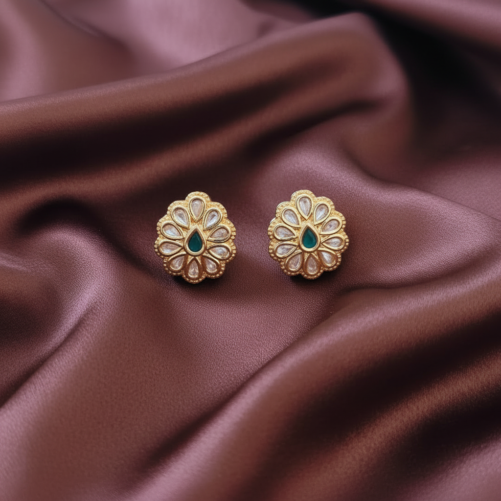 EMERALD RAAGA KUNDAN STUD EARRINGS