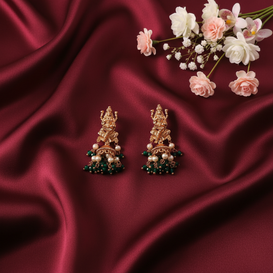 EMERALD SARAS TEMPLE JHUMKI EARRINGS