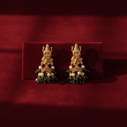 EMERALD SARAS TEMPLE JHUMKI EARRINGS