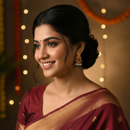 EMERALD SARAS TEMPLE JHUMKI EARRINGS
