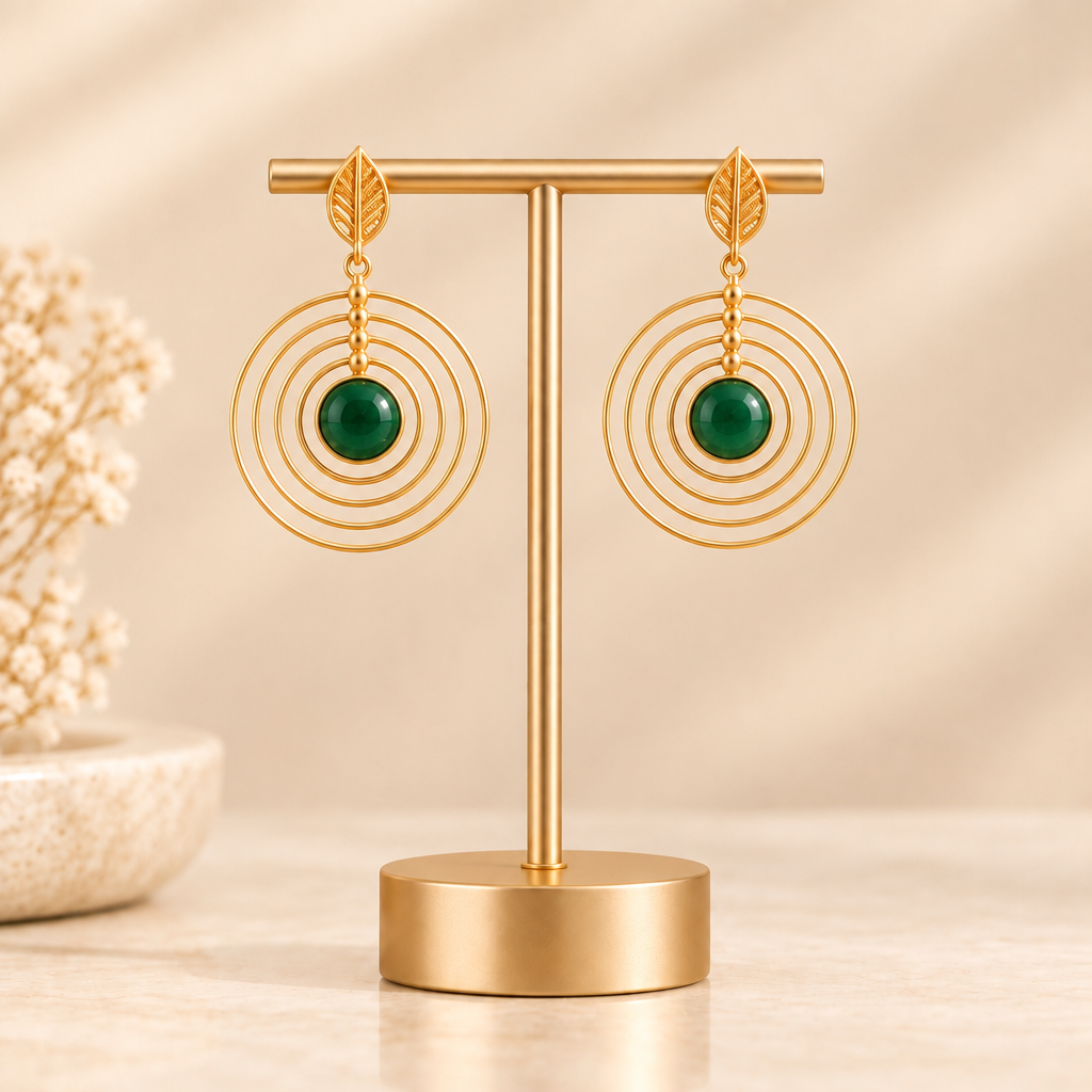 EMERALD SPIRAL STONE EARRINGS