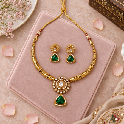 EMERALD MANJU WARRIER VICTORIAN JEWELLERY SET